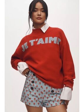 Maeve Anthropologie Red 'Je T'aime' sweater size XL